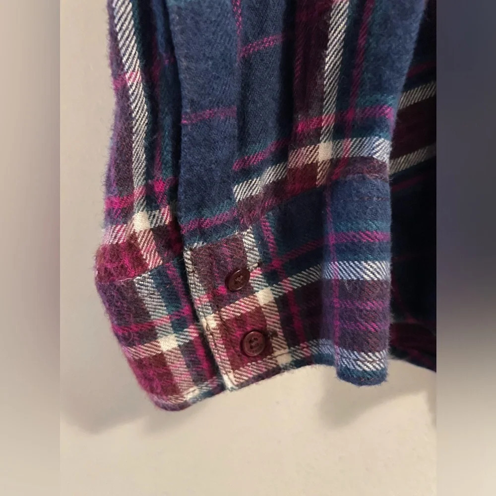 Express Boyfriend Flannel Shirt Blue Pink Double Front Patch Pocket Size Medium - Picture 6 of 11